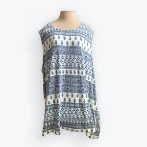 NWT J. Jill Wearever Collection Sleeveless Stretch Tank Shirt Blue White 4X